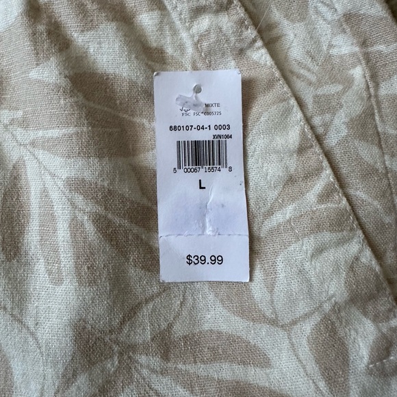 Women’s Gap Size L Tan & White Tropical Print Draw String Linen Blend Shorts - Picture 5 of 5